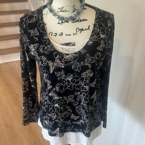 💙 J.JILL Floral NAVY & WHITE Women's Top. SIZE SMALL.
